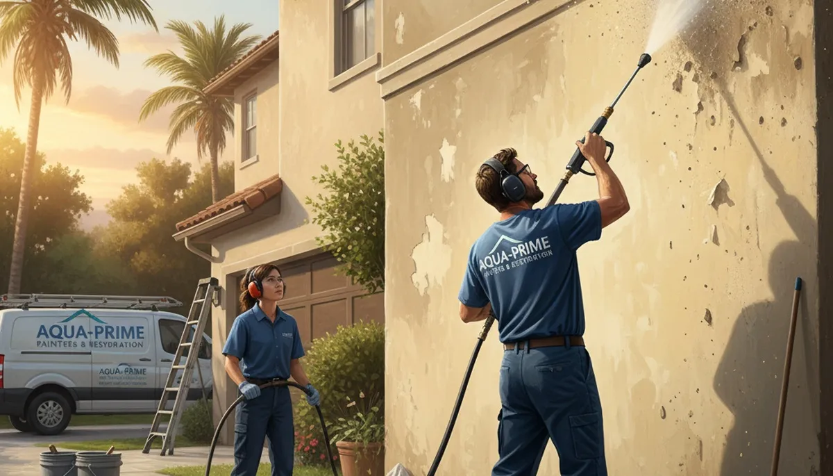 Pressure cleaning service in Scottsdale, AZ removing desert dust and stains from an exterior surface